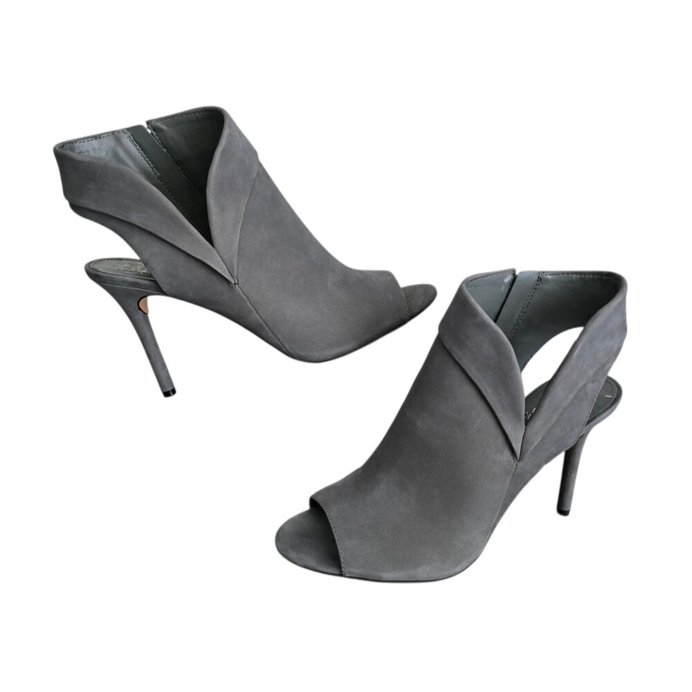 Vince Camuto Cholia Shoes Womens Size 9.5 Sandals Gray Suede Heels Zip Up
